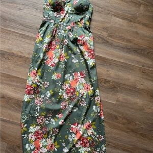 Floral spaghetti strap Dress - Green and Red